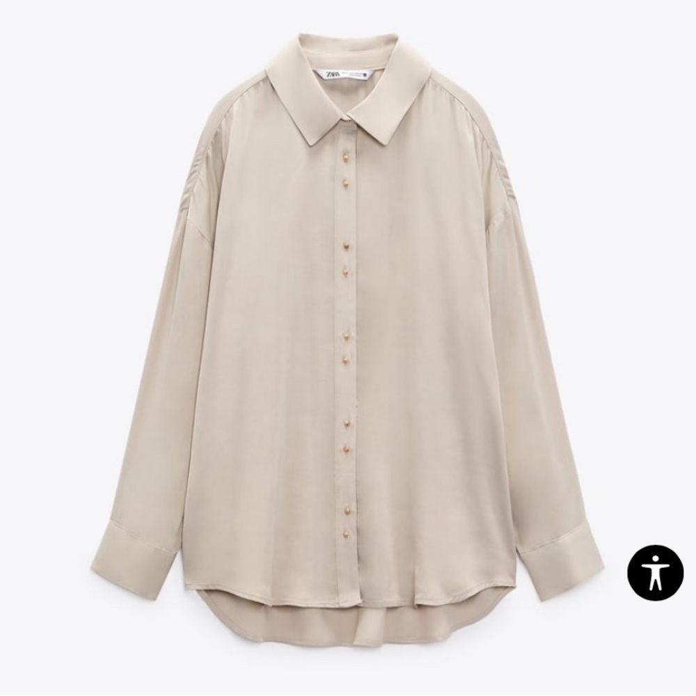 Zara NWT Oversized Satin Effect Button Down Shirt